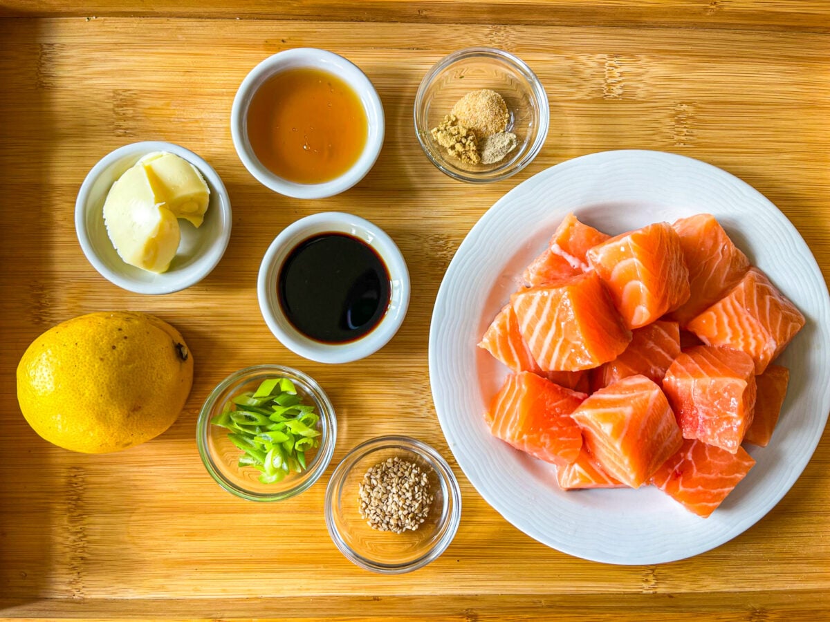 Ingredients for HIbachi Bites on a tray.