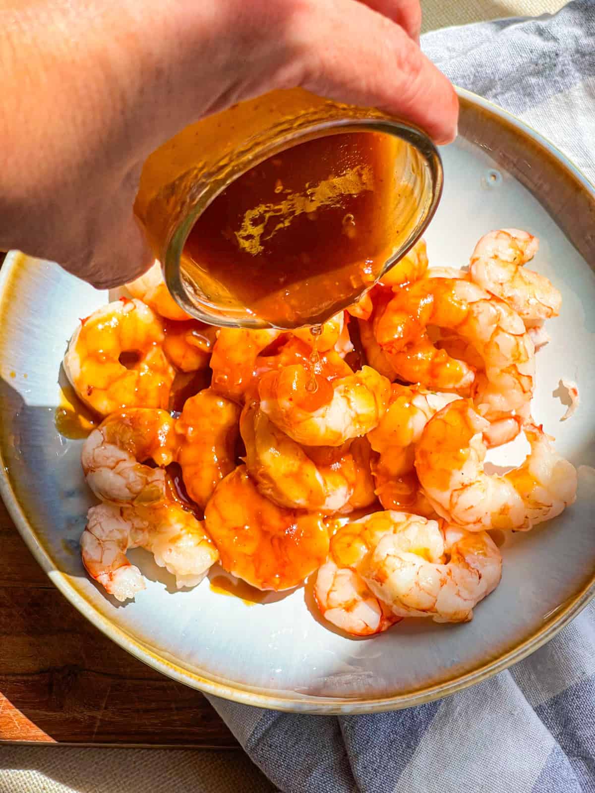 Teriyaki sauce tossed in with shrimp.