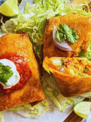 shrimp chimichanga on a platter