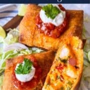 Shrimp Chimichanga on a tray.