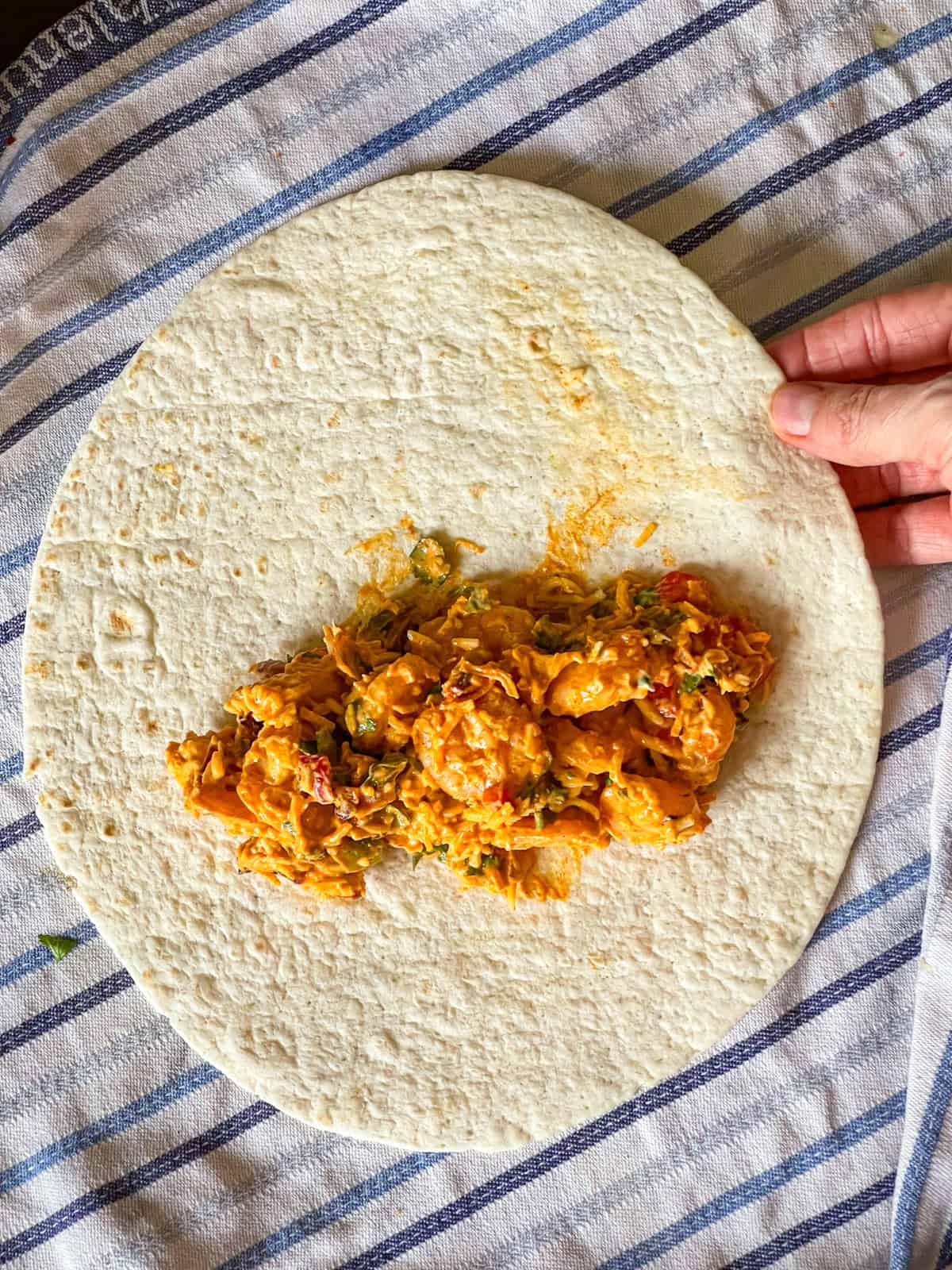 shrimp chimi on tortilla