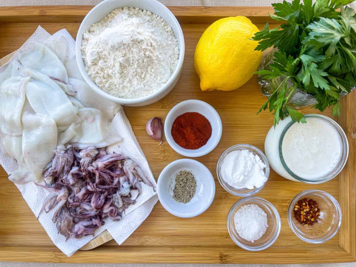 Ingredients for fried calamari