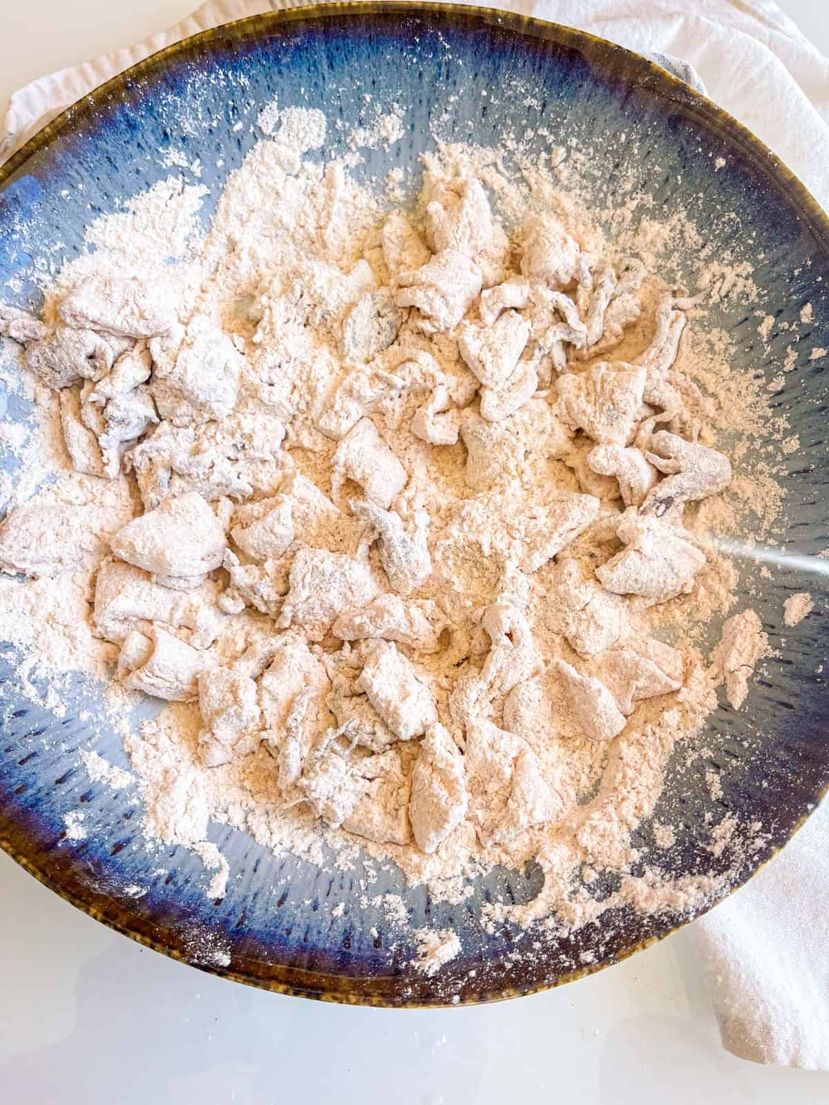 calamari dredged in seasoned flour.