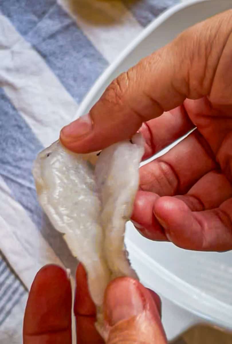 a butterflied large shrimp.
